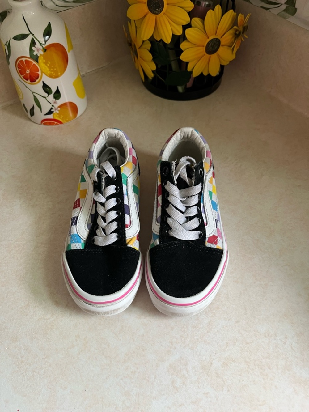 Vans Kids Multicolor Checkerboard Sneakers with Black Toe size 11